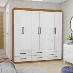 Guarda-Roupa 6 Portas(Sem Espelho/Sem Pés)Dallas 1,53 m Cinamomo/Branco - CARIOCA MÓVEIS
