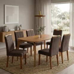 Mesa Capri 160 (S/Vidro) Laminado Natural com 6 Cadeiras Las Vegas Veludo Marrom 17 – MÓVEIS VALVERDE + OURO DECOR