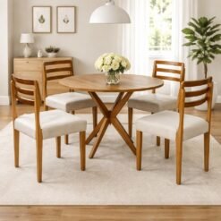 Mesa Redonda Simpatia 108 Cinamomo com 4 Cadeiras Turquia Mel/Linho Palha 311A – JCM MOVELARIA + HR MOVELARIA