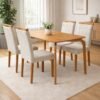 Mesa Capri 120 (S/Vidro) Laminado Natural com 4 Cadeiras Las Vegas Veludo Bege 01 – MÓVEIS VALVERDE + OURO DECOR