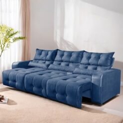 Sofá Retrátil e Reclinável Premier/Minas 2,50 m Veludo Azul 510 - DECORAR ESTOFADOS