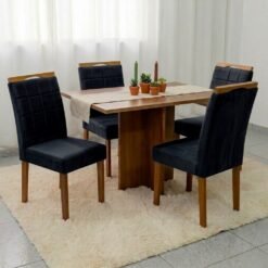 Mesa Salinas 100 (Tampo Dakota s/vidro) Cinamomo/Off White com 4 Cadeiras Las Vegas Veludo Preto 13 – CEL MÓVEIS + OURO