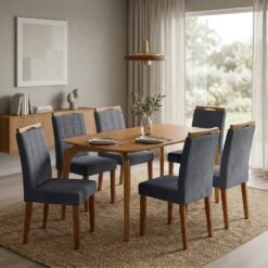 Mesa Capri 160 (S/Vidro) Laminado Natural com 6 Cadeiras Las Vegas Veludo Cinza Grafite 10 – MÓVEIS VALVERDE + OURO DECOR