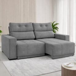 Sofá Retrátil e Reclinável Royal 2,00 m Veludo Cinza Grafite - VIERO MÓVEIS
