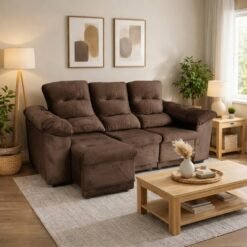 Sofá Retrátil e Reclinável Dinamarca 2,10 m Veludo Marrom - FLASH ESTOFADOS