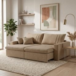 Sofá Cama Retrátil Moscou 2,30 m Linho Bege - CONFORT LAR ESTOFADOS
