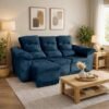 Sofá Retrátil e Reclinável Dinamarca 2,10 m Veludo Azul - FLASH ESTOFADOS