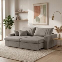 Sofá Cama Retrátil Moscou 2,30 m Linho Cinza - CONFORT LAR ESTOFADOS