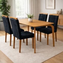 Mesa Capri 120 (S/Vidro) Laminado Natural com 4 Cadeiras Las Vegas Veludo Preto 13 – MÓVEIS VALVERDE + OURO DECOR