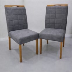 Kit 2 Cadeiras Quartzo/Safira Veludo Cinza Grafite - KM DECOR