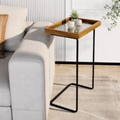 Mesa de Apoio Espelhada Lupus Amadeirado/Preto – DELINE DECOR