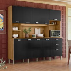 Kit Cozinha Intense 2,22 m Freijó/Nero - KIT'S PARANÁ