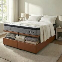 Colchão Queen Qatar 26 cm D28 Molas ensacadas + Base Baú Corino Marrom – DESIGN COLCHÕES + ALTO NÍVEL