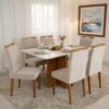 Mesa Salinas 160 (Tampo Londres c/vidro) Cinamomo/Off White com 6 Cadeiras Las Vegas Veludo Bege 01 – CEL MÓVEIS + OURO DECOR