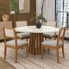 Mesa Lavanda BA45 135 Canela/Off White com 4 Cadeiras Lola 2CMM004CA Linho Gelo A077A – KAPPESBERG