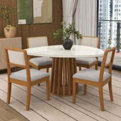 Mesa Lavanda BA45 135 Canela/Off White com 4 Cadeiras Lola 2CMM004CA Linho Gelo A077A – KAPPESBERG