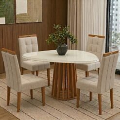 Mesa Lavanda BA45 135 Canela/Off White com 4 Cadeiras Sophia Linho Bege 200 - KAPPESBERG + WM DECOR