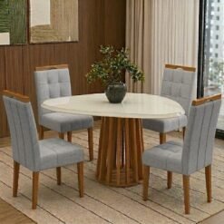 Mesa Lavanda BA45 135 Canela/Off White com 4 Cadeiras Sophia Linho Cinza Grafite 206 - KAPPESBERG + WM DECOR