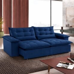 Sofá Retrátil e Reclinável Níger 2,50 m Veludo Azul B024 - TREVO ESTOFADOS