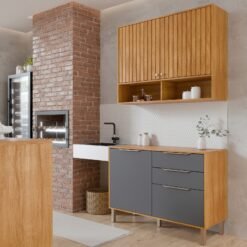 Armário Aéreo 2 Portas + Balcão Divina 1,20 m Cinamomo/Titanium - MGM MÓVEIS