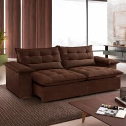 Sofá Retrátil e Reclinável Níger 2,50 m Veludo Marrom  B017 - TREVO ESTOFADOS