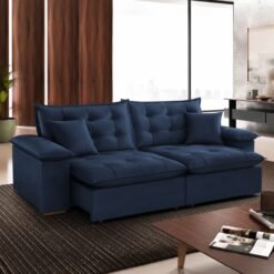 Sofá Retrátil e Reclinável Níger 2,50 m Veludo Azul B024 - TREVO ESTOFADOS
