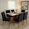 Mesa Salinas 160 (Tampo Londres c/vidro) Cinamomo/Off White com 6 Cadeiras Las Vegas Veludo Preto 13 – CEL MÓVEIS + OURO DECOR