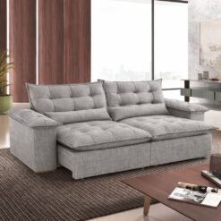 Sofá Retrátil e Reclinável Níger 2,50 m Linho Cinza A304 - TREVO ESTOFADOS