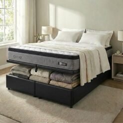 Colchão Queen Qatar 26 cm D28 Molas ensacadas + Base Baú Corino Preto – DESIGN COLCHÕES + ALTO NÍVEL