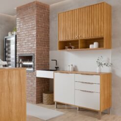 Armário Aéreo 2 Portas + Balcão Divina 1,20 m Cinamomo/Off White - MGM MÓVEIS