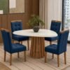 Mesa Lavanda BA45 135 Canela/Off White com 4 Cadeiras Sophia Veludo Azul 107 - KAPPESBERG + WM DECOR