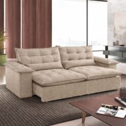 Sofá Retrátil e Reclinável Níger 2,50 m Linho Bege A303 - TREVO ESTOFADOS