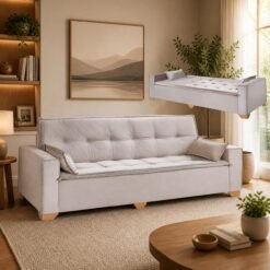 Sofá Cama Canadá 2,18 m Veludo Bege 194 - TOP ESTOFADOS