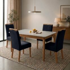 Mesa Atos 120 (Tampo 18 mm) Mel/Off White com 4 Cadeiras Las Vegas Veludo Preto 13 – VIEIRA DECOR + OURO DECOR