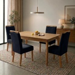 Mesa Atos 120 (Tampo 16 mm) Laminada Mel com 4 Cadeiras Las Vegas Veludo Preto 13 – VIEIRA DECOR + OURO DECOR