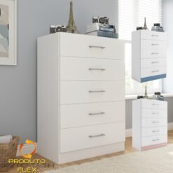 Cômoda 5 Gavetas Aruba Branco/Rosa/Azul Flex - FELLICCI
