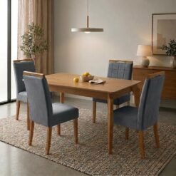 Mesa Atos 120 (Tampo 16 mm) Laminada Mel com 4 Cadeiras Las Vegas Veludo Cinza Grafite 10 – VIEIRA DECOR + OURO DECOR