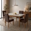 Mesa Atos 120 (Tampo 18 mm) Mel/Off White com 4 Cadeiras Las Vegas Veludo Marrom 17 – VIEIRA DECOR + OURO DECOR