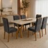 Mesa Essência 180 (C/Vidro) Cinamomo/Off White com 6 Cadeiras Las Vegas Veludo Cinza Grafite 10  – JCM MOVELARIA + OURO DECOR