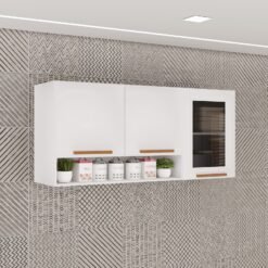 Armário Aéreo 3 portas Vidro Fumê New Valência Branco/Cinamomo - SALLÊTO