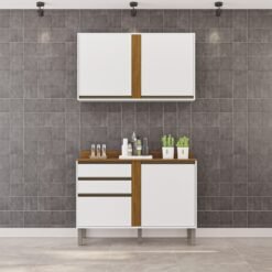 Armário Aéreo 2 Portas + Balcão Pérola 1,20 m Branco/Cinamomo  – SALLÊTO