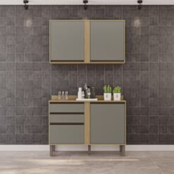 Armário Aéreo 2 Portas + Balcão Pérola 1,20 m Jequitibá/Granizo  – SALLÊTO