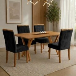 Mesa Essência 120 (S/Vidro) Cinamomo com 4 Cadeiras Las Vegas Veludo Preto 13 – JCM MOVELARIA + OURO DECOR