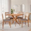 Mesa Cacau 95 (S/Vidro) Madeira/Off White com 4 Cadeiras Encanto Linho Cinza Grafite – CIMOL