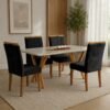 Mesa Essência 120 (C/Vidro) Cinamomo/Off White com 4 Cadeiras Las Vegas Veludo Preto 13 – JCM MOVELARIA + OURO DECOR