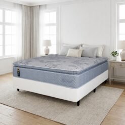 Colchão Casal High Comfort 34 cm D28 Molas Ensacadas + Base Simples Corino Branco– KING KONFORT COLCHÕES + BIOSTAR