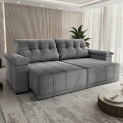 Sofá Retrátil e Reclinável Del/Delta 2,30 m Veludo Cinza Grafite - VIERO