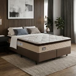 Colchão Queen Van Gogh 29 cm D33 Ortopédico + Base Simples Corino Marrom – KING KONFORT COLCHÕES + BIOSTAR