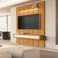Painel até 75″ Lumi 1,88 m Cedro + Nicho Liv 1,80 Cedro/Off White – EDN MÓVEIS