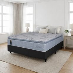 Colchão Casal High Comfort 34 cm D28 Molas Ensacadas + Base Simples Corino Preto – KING KONFORT COLCHÕES + BIOSTAR